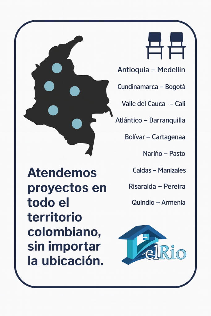 Mapa de Colombia con las ciudades donde se atienden proyectos